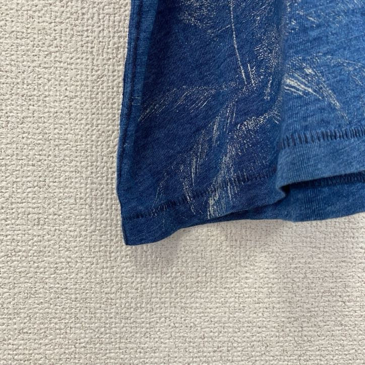 半袖プリントTシャツ　シングルステッチ　ハワイアン　ヤシの木　クルーネック　胸ポケット　ブルー　XLサイズ　古着