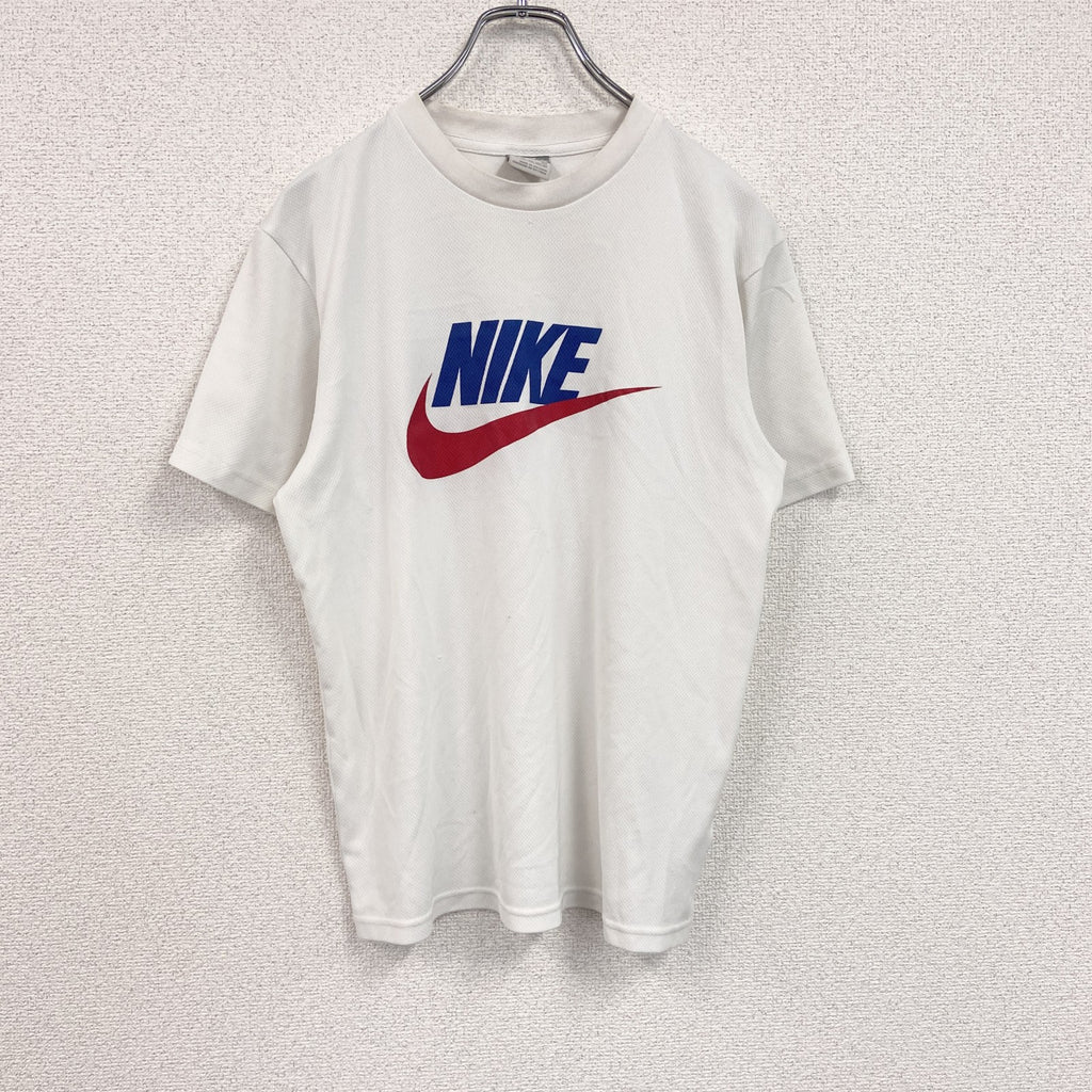 NIKE　ナイキ　半袖Tシャツ　デカロゴ　スウッシュ　白　ホワイト　Lサイズ カットソー メンズ コットン 古着