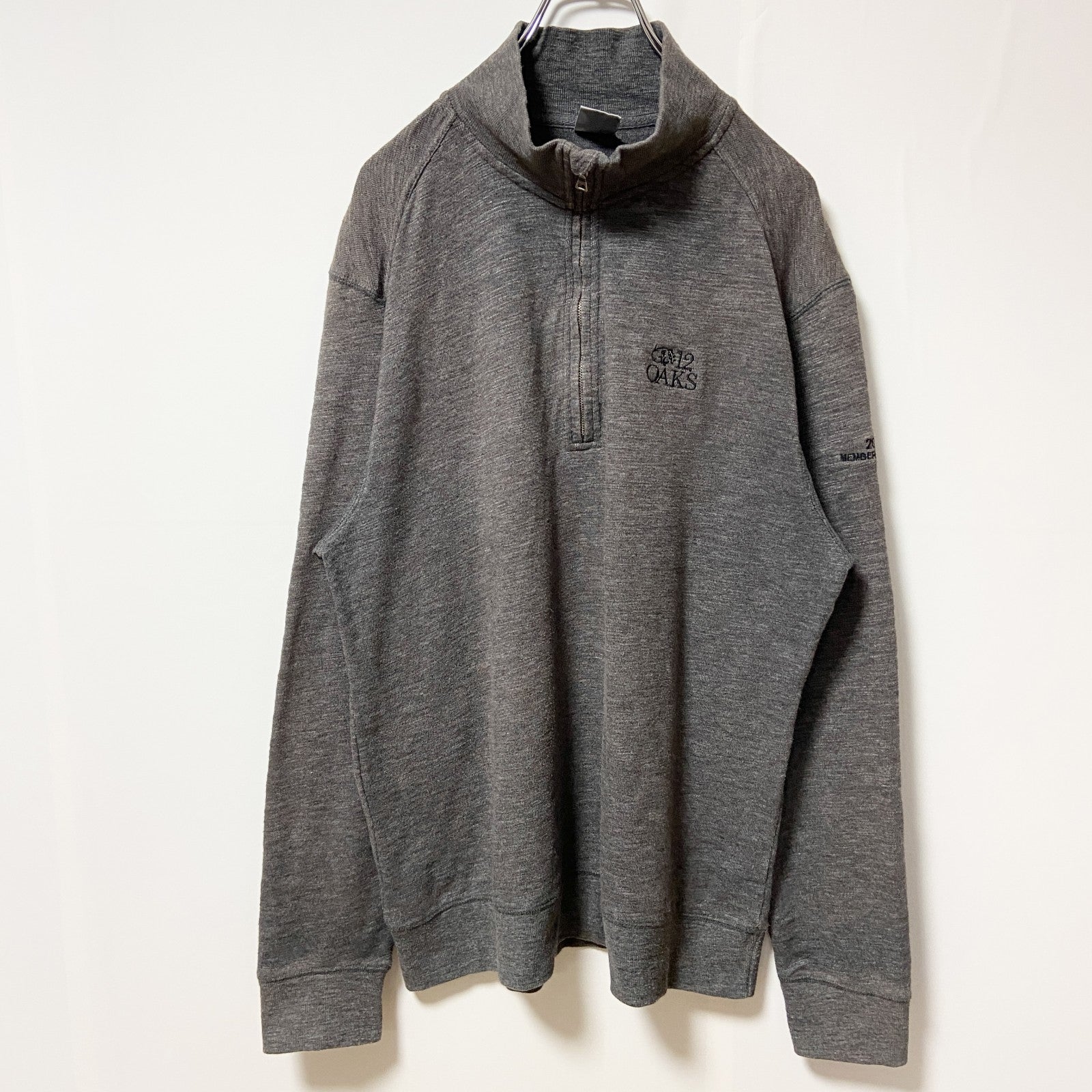 LEVELWEAR　ハーフジップスウェット/トレーナー　フェード　ワンポイント　刺繍ロゴ　ハイネック　ダークグレー　Lサイズ　古着