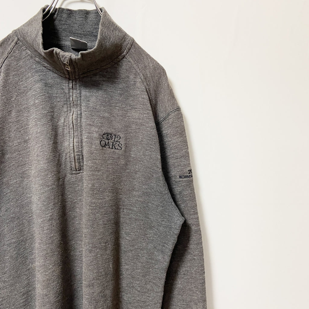 LEVELWEAR　ハーフジップスウェット/トレーナー　フェード　ワンポイント　刺繍ロゴ　ハイネック　ダークグレー　Lサイズ　古着