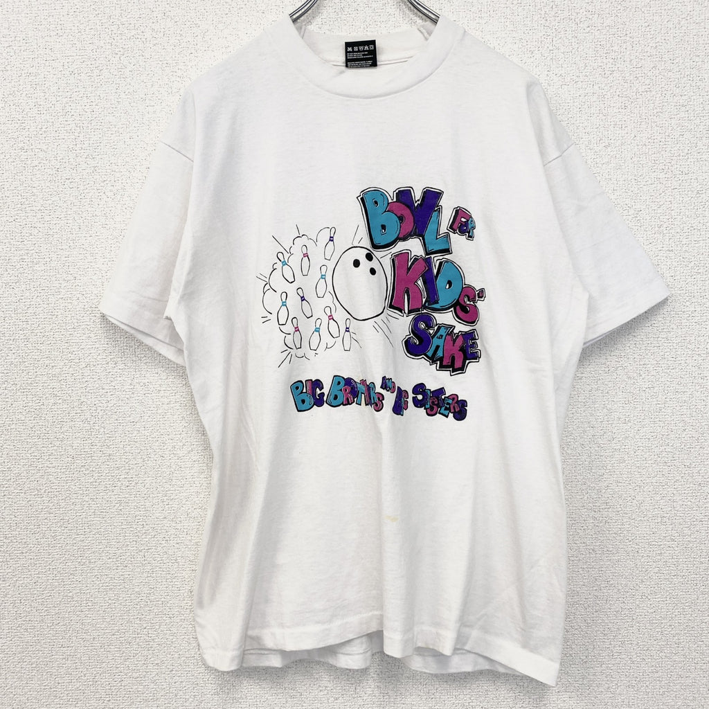 FRUIT OF THE LOOM　半袖プリントTシャツ　クルーネック　レトロ　ボーリング　白　ホワイト　Lサイズ　古着