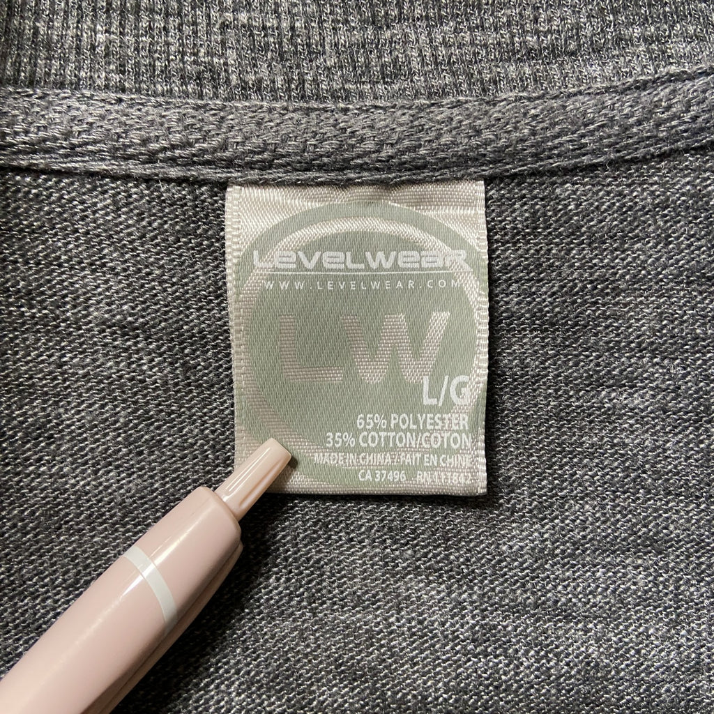 LEVELWEAR　ハーフジップスウェット/トレーナー　フェード　ワンポイント　刺繍ロゴ　ハイネック　ダークグレー　Lサイズ　古着