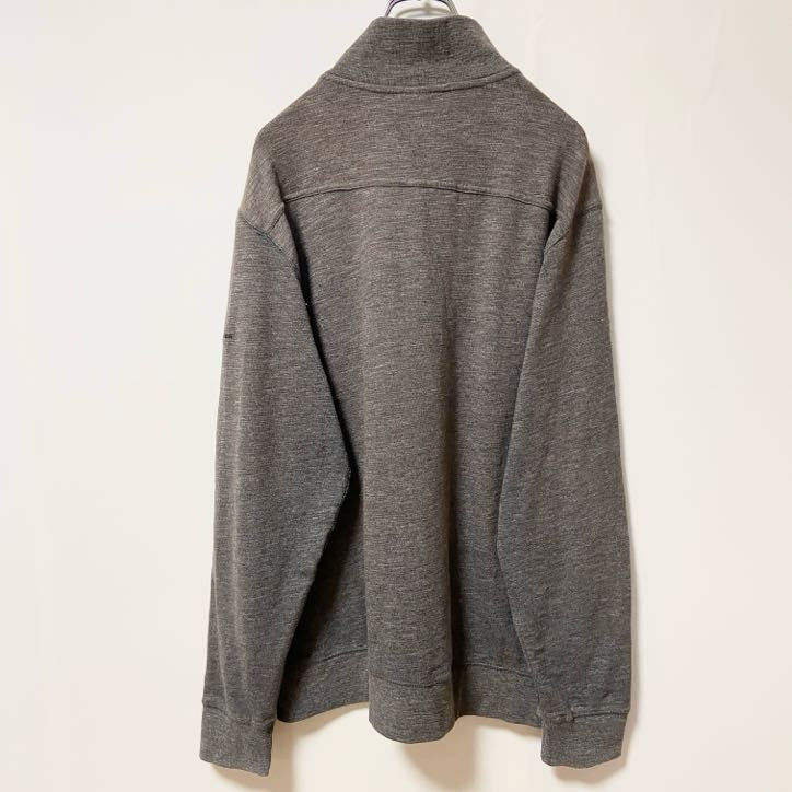 LEVELWEAR　ハーフジップスウェット/トレーナー　フェード　ワンポイント　刺繍ロゴ　ハイネック　ダークグレー　Lサイズ　古着