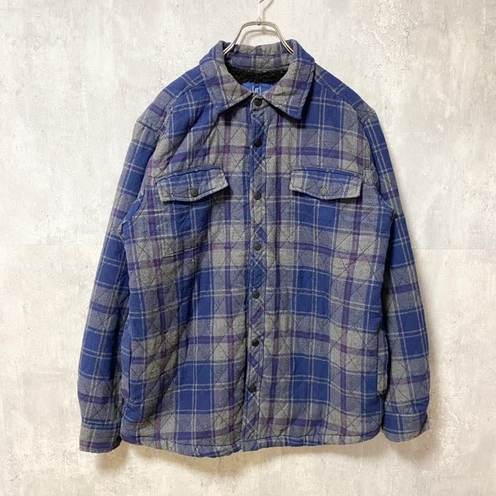 古着 used　GEORGE　長袖チェック柄ブルゾン　アウター　裏ボア　ネイビー　秋冬服　レトロ　メンズ　レディース