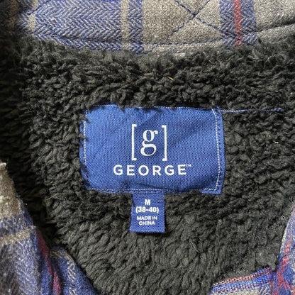 古着 used　GEORGE　長袖チェック柄ブルゾン　アウター　裏ボア　ネイビー　秋冬服　レトロ　メンズ　レディース