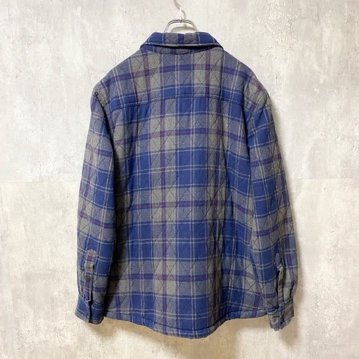 古着 used　GEORGE　長袖チェック柄ブルゾン　アウター　裏ボア　ネイビー　秋冬服　レトロ　メンズ　レディース