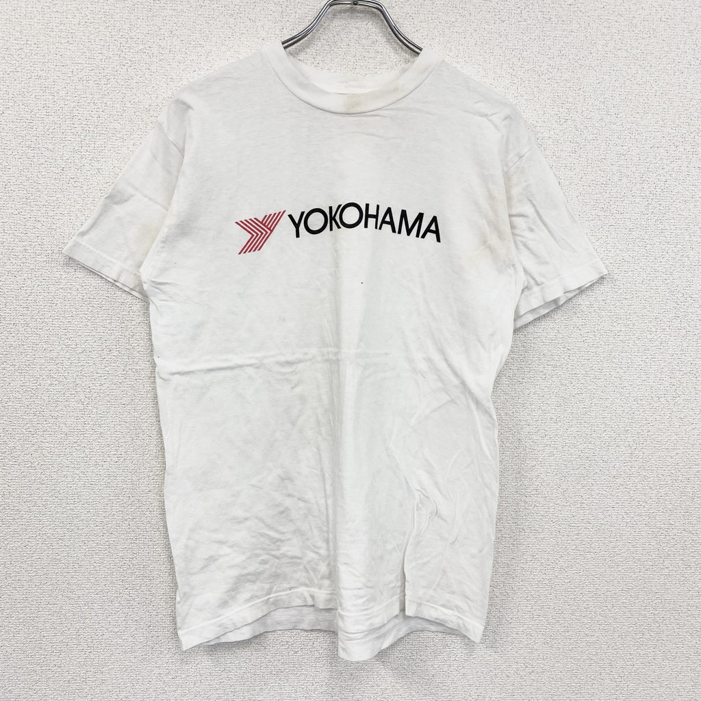 YOKOHAMA　ヨコハマタイヤ　半袖プリントTシャツ　企業ロゴ　白　ホワイト　古着