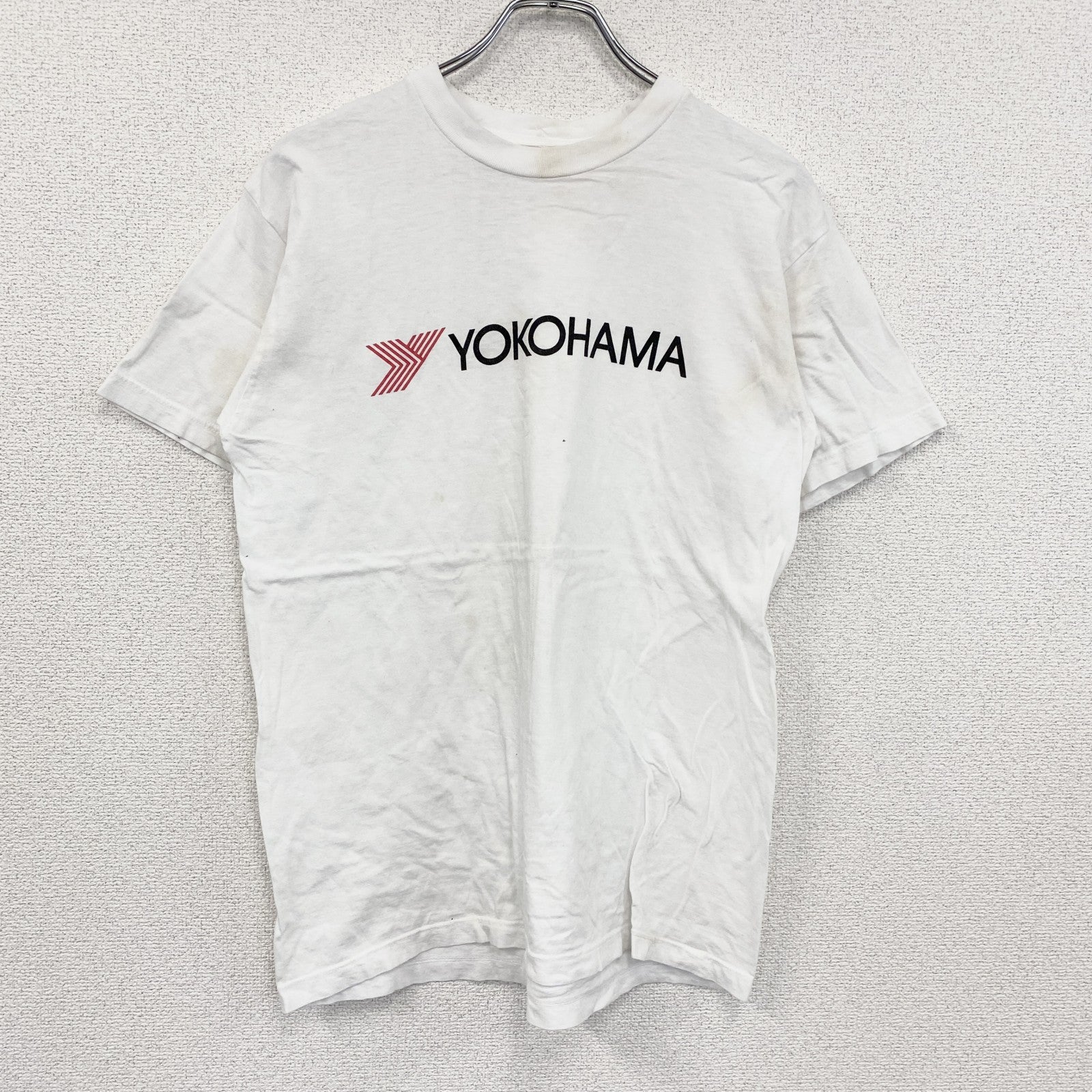 YOKOHAMA　ヨコハマタイヤ　半袖プリントTシャツ　企業ロゴ　白　ホワイト　古着