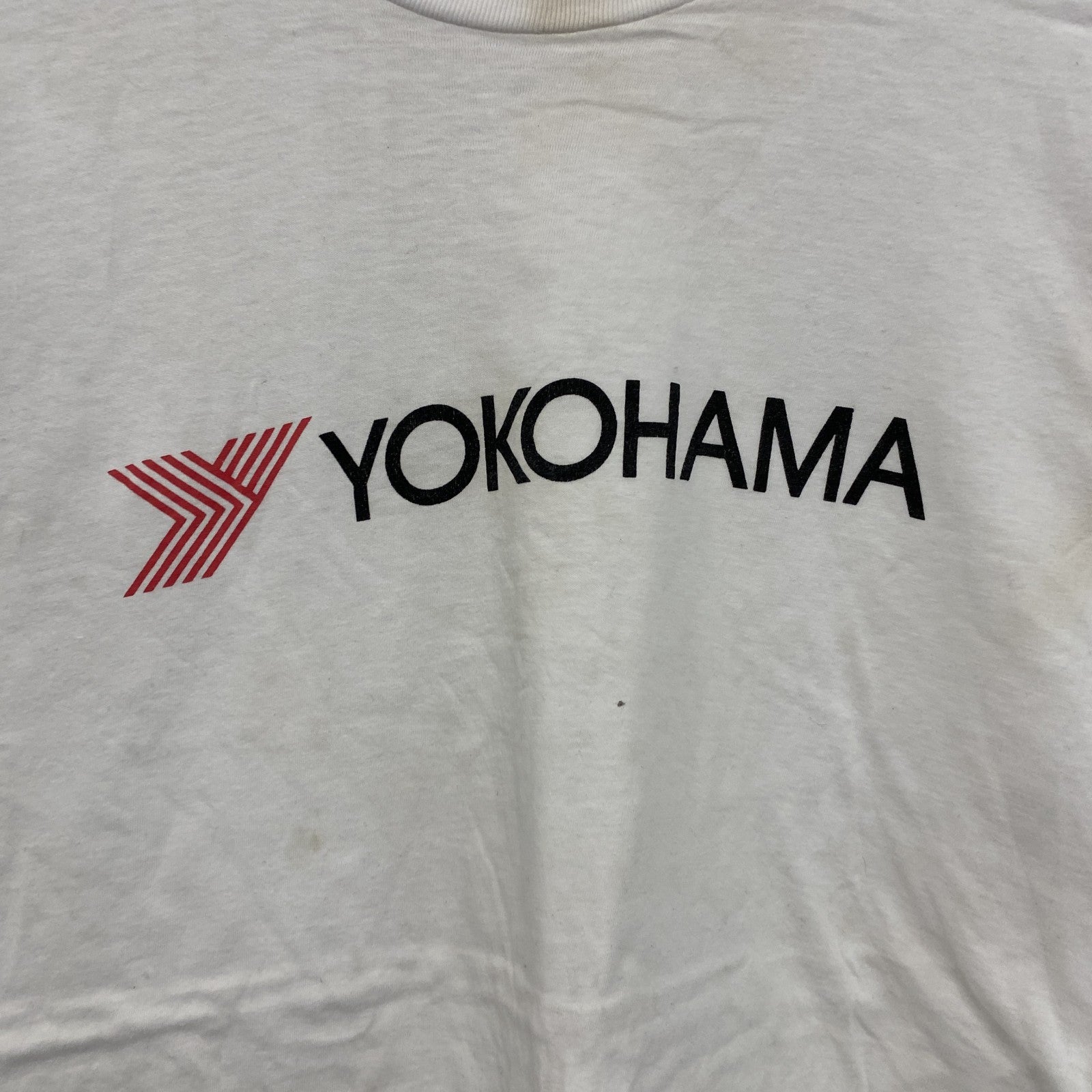 YOKOHAMA　ヨコハマタイヤ　半袖プリントTシャツ　企業ロゴ　白　ホワイト　古着