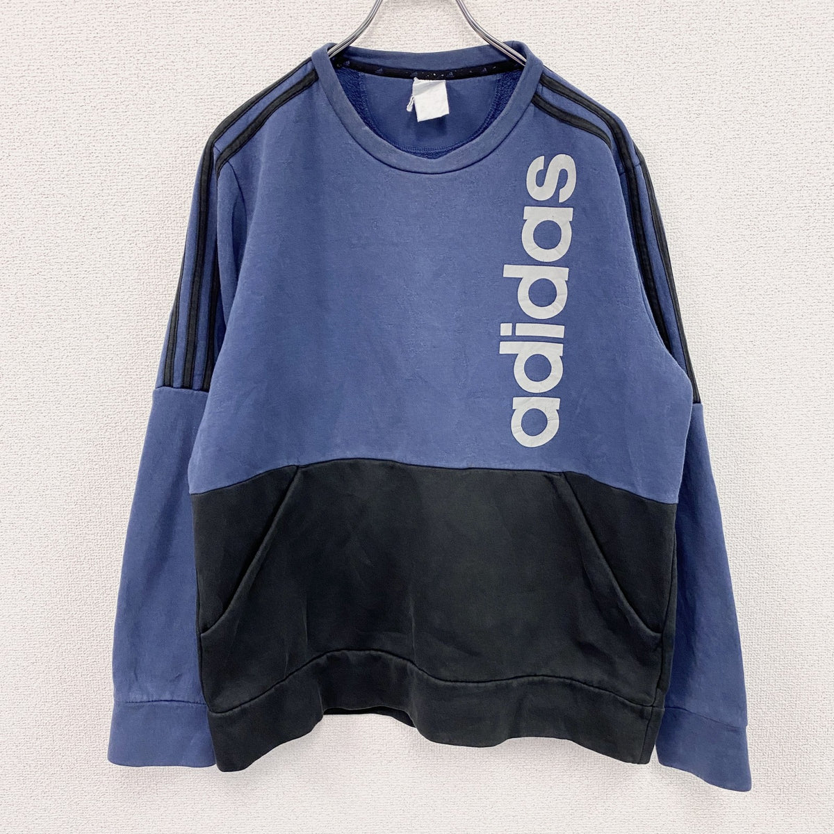 adidas　アディダス　スウェット/トレーナー　バイカラー　紺　黒　ネイビー　ブラック　Lサイズ　古着