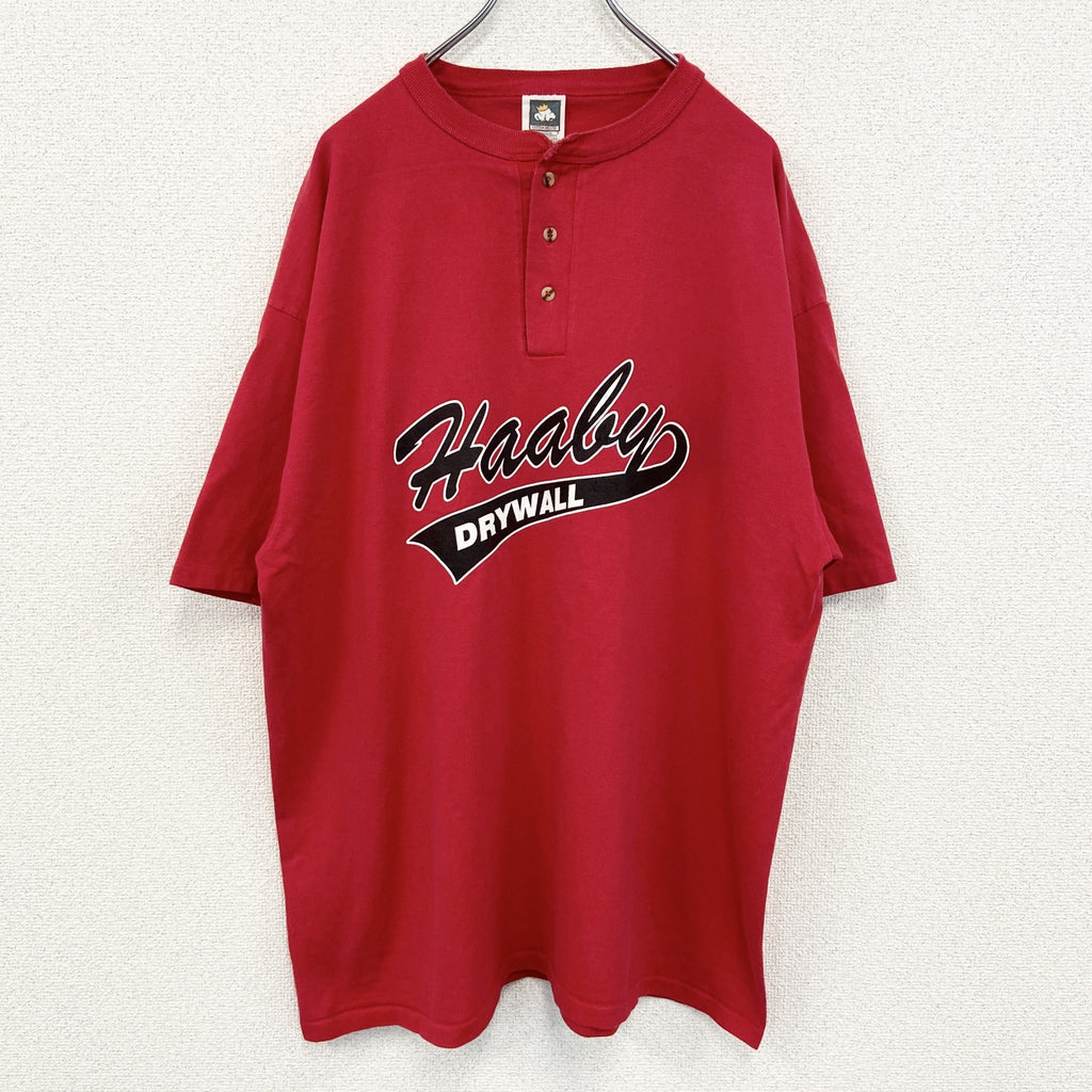 COTTON DELUXE　半袖プリントTシャツ　US製　90s　赤　レッド　シングルステッチ　クルーネック　2XLサイズ　　ヴィンテージ　古着