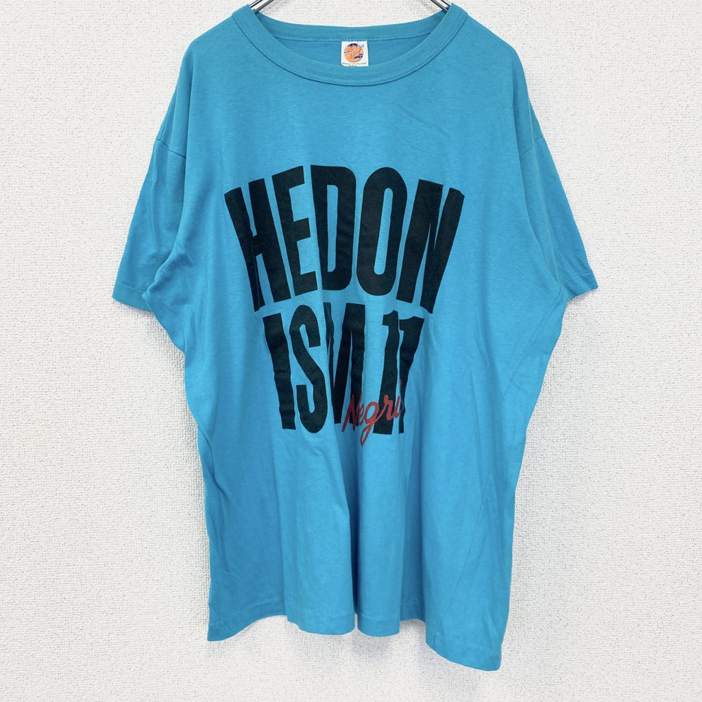 半袖プリントTシャツ　90s　シングルステッチ　ヴィンテージ　クルーネック　レトロ　水色　ブルー　XXXLサイズ　古着