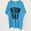 半袖プリントTシャツ　90s　シングルステッチ　ヴィンテージ　クルーネック　レトロ　水色　ブルー　XXXLサイズ　古着