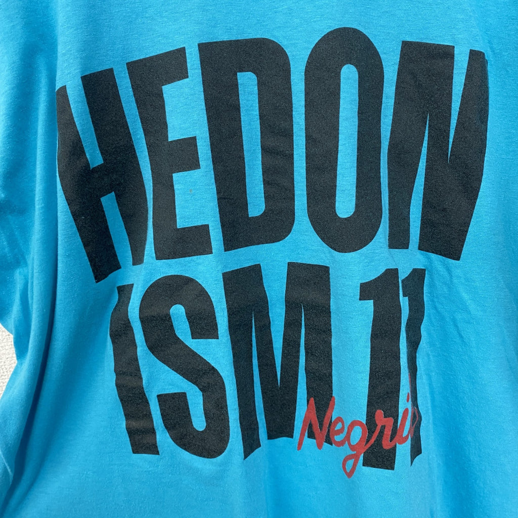 半袖プリントTシャツ　90s　シングルステッチ　ヴィンテージ　クルーネック　レトロ　水色　ブルー　XXXLサイズ　古着
