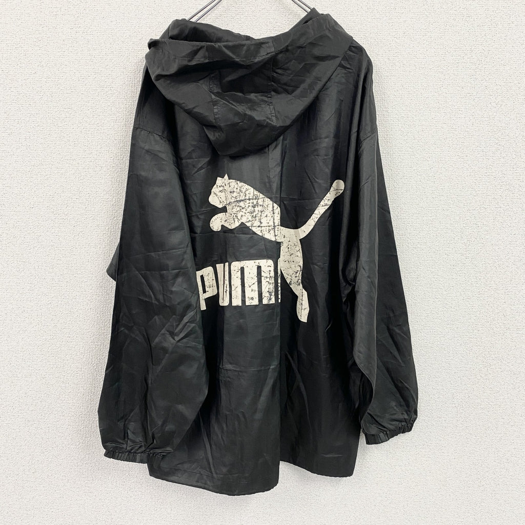 ～90s　PUMA　プーマ　ヒットユニオン　プルオーバージャケット　デカロゴ　ヴィンテージ　黒　ブラック　古着