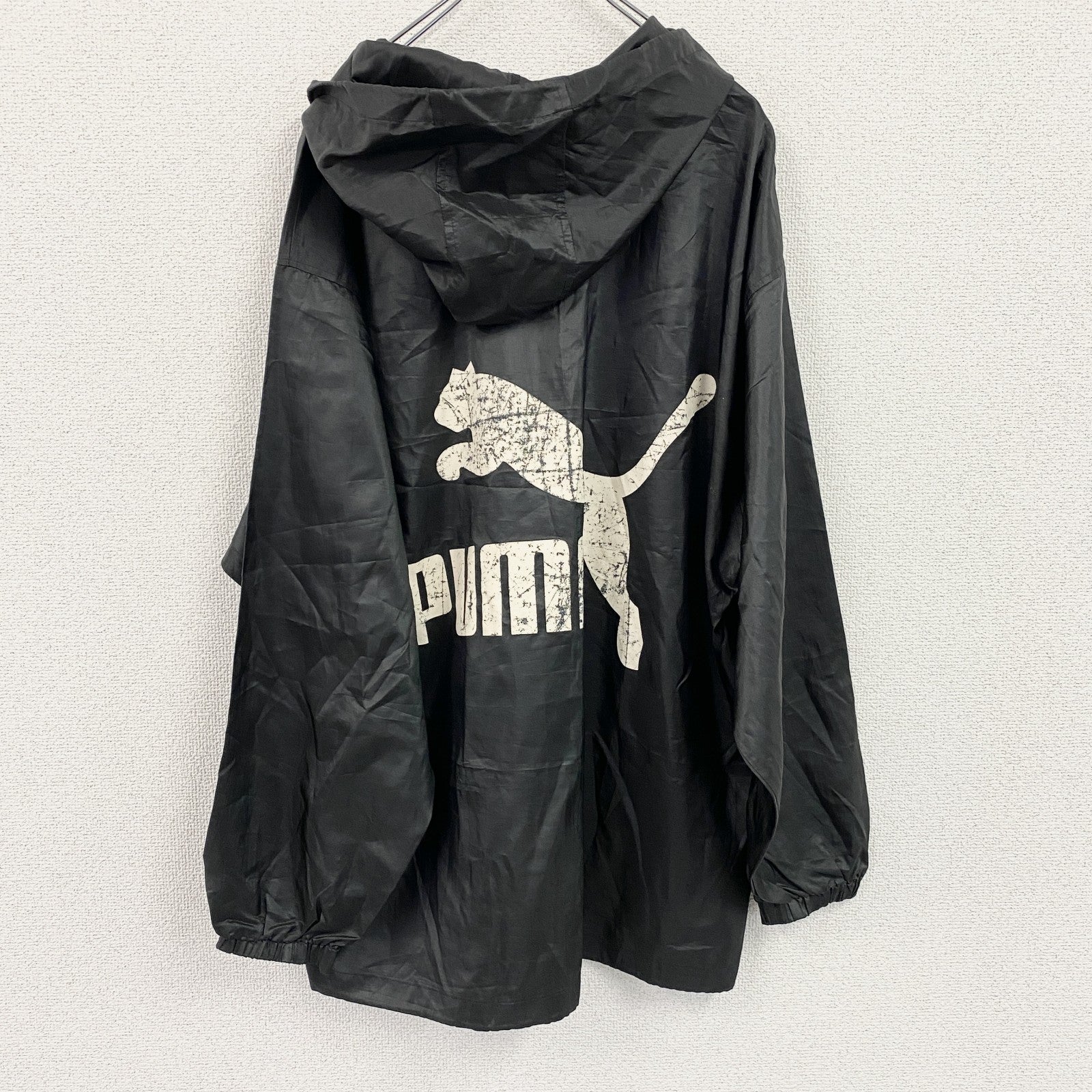 ～90s　PUMA　プーマ　ヒットユニオン　プルオーバージャケット　デカロゴ　ヴィンテージ　黒　ブラック　古着
