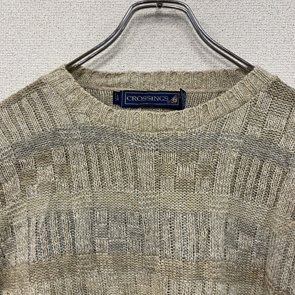 ～00s　CROSSINGS　コットンニットセーター　ヴィンテージ　ベージュ　Lサイズ　古着
