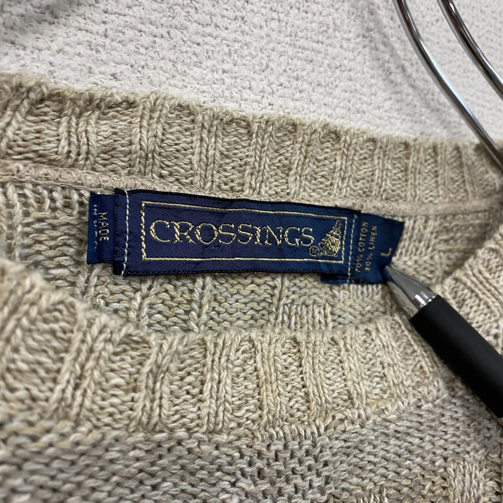 ～00s　CROSSINGS　コットンニットセーター　ヴィンテージ　ベージュ　Lサイズ　古着