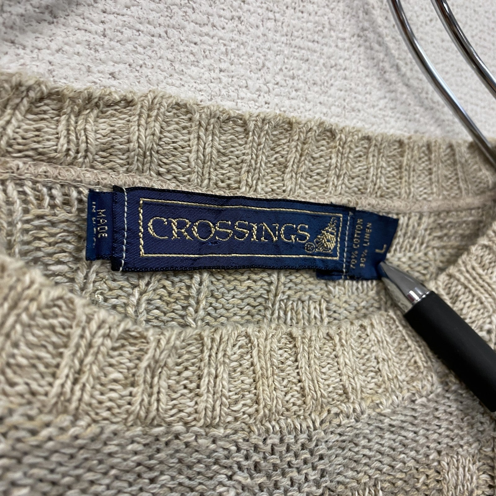 ～00s　CROSSINGS　コットンニットセーター　ヴィンテージ　ベージュ　Lサイズ　古着