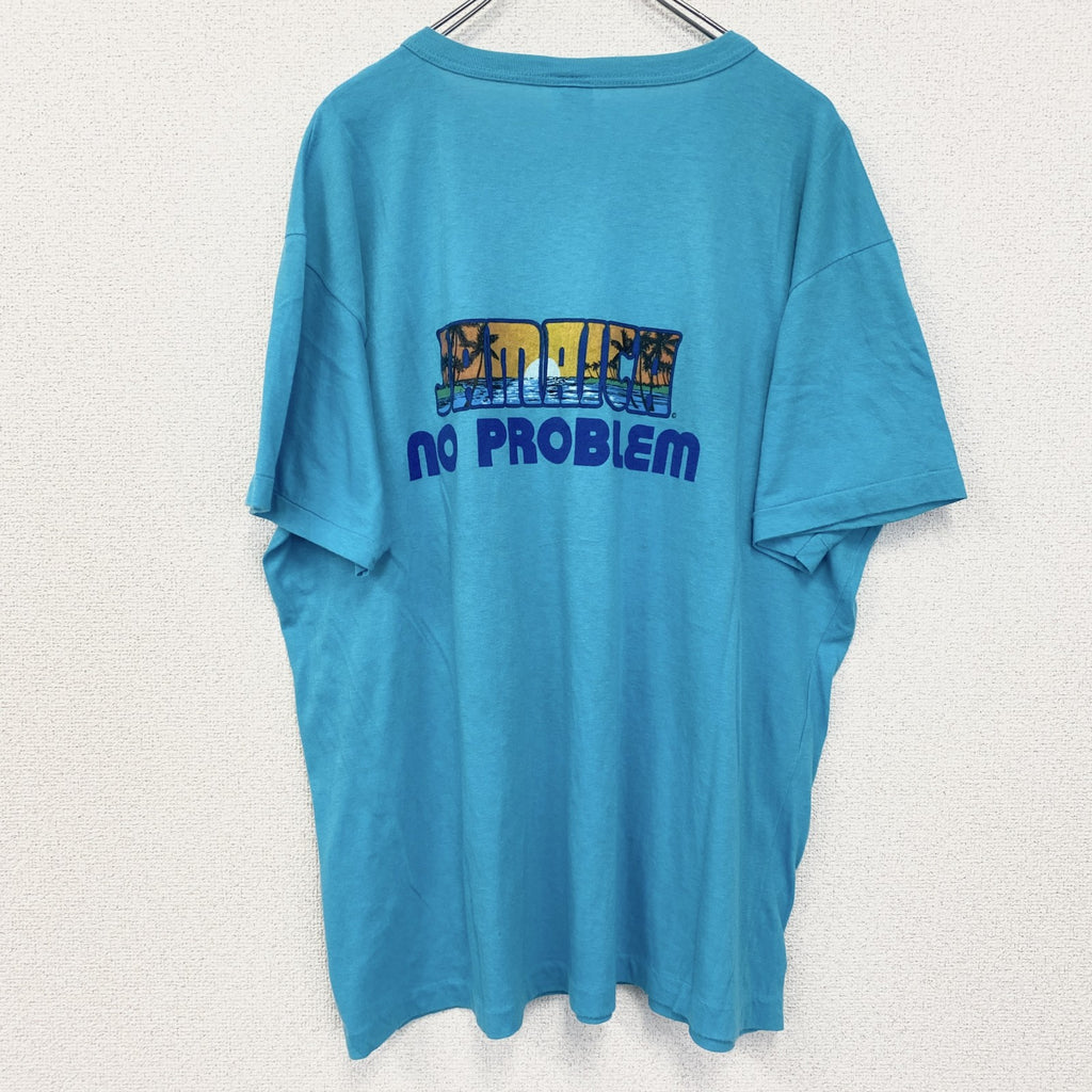 半袖プリントTシャツ　90s　シングルステッチ　ヴィンテージ　クルーネック　レトロ　水色　ブルー　XXXLサイズ　古着