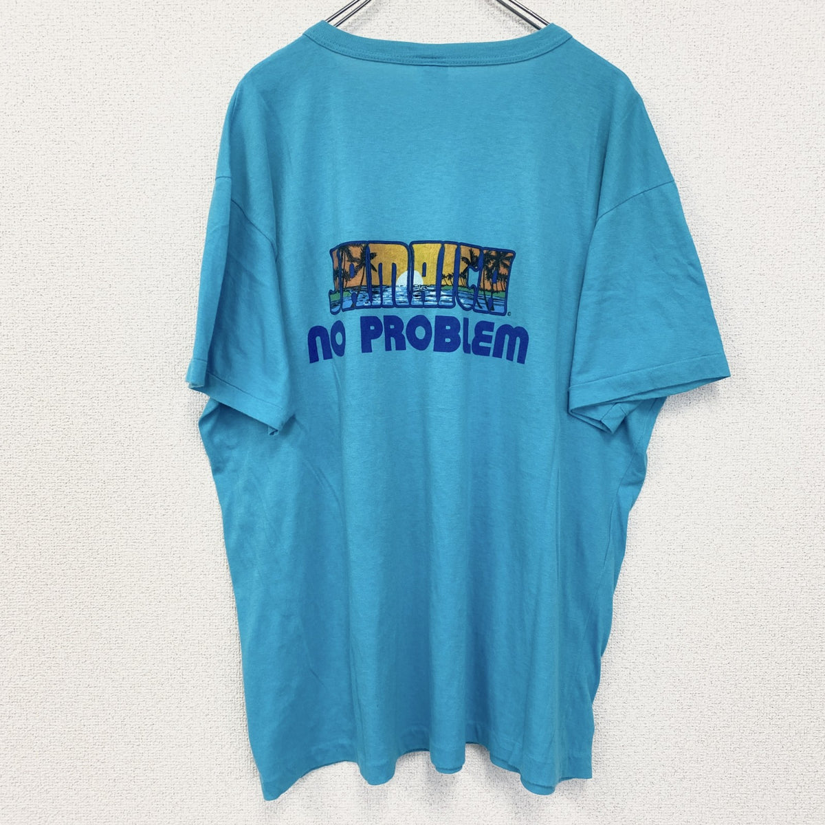 半袖プリントTシャツ　90s　シングルステッチ　ヴィンテージ　クルーネック　レトロ　水色　ブルー　XXXLサイズ　古着