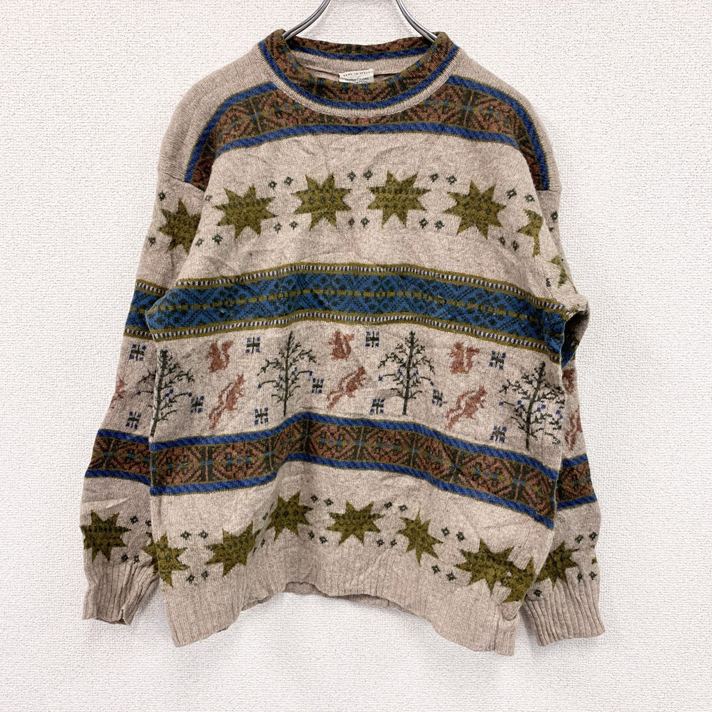 ～00s　UNITED COLORS OF BENETTON.　ベネトン　ウールニットセーター　ヴィンテージ　茶　ブラウン　ベージュ　Lサイズ　古着