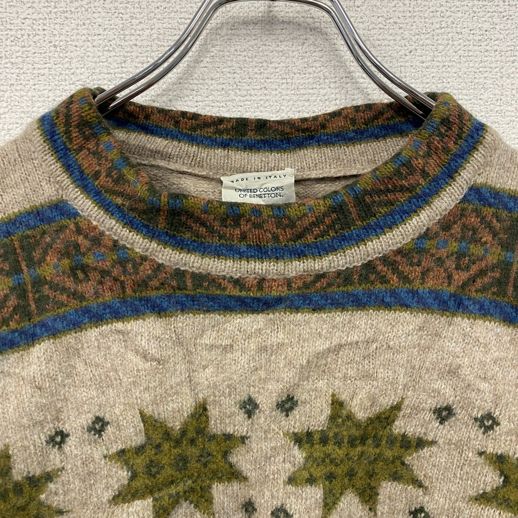 ～00s　UNITED COLORS OF BENETTON.　ベネトン　ウールニットセーター　ヴィンテージ　茶　ブラウン　ベージュ　Lサイズ　古着