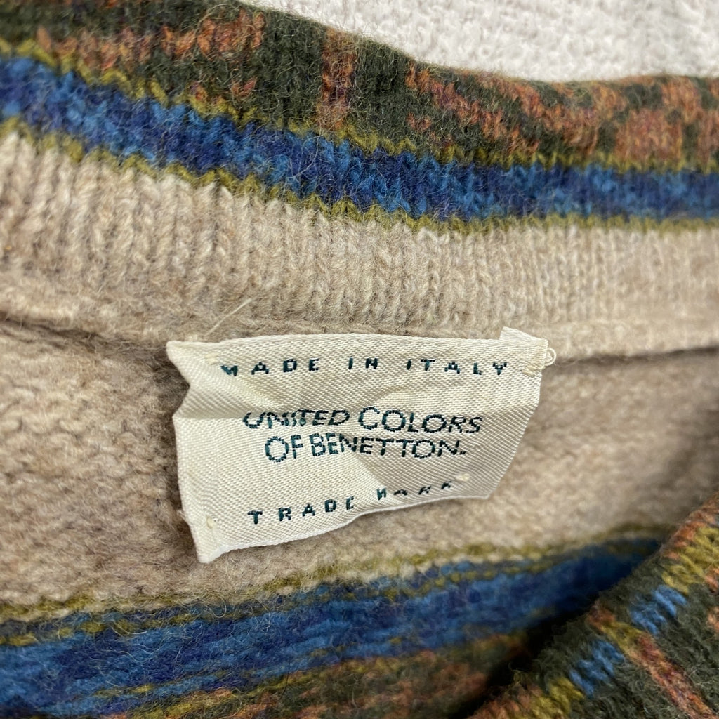 ～00s　UNITED COLORS OF BENETTON.　ベネトン　ウールニットセーター　ヴィンテージ　茶　ブラウン　ベージュ　Lサイズ　古着