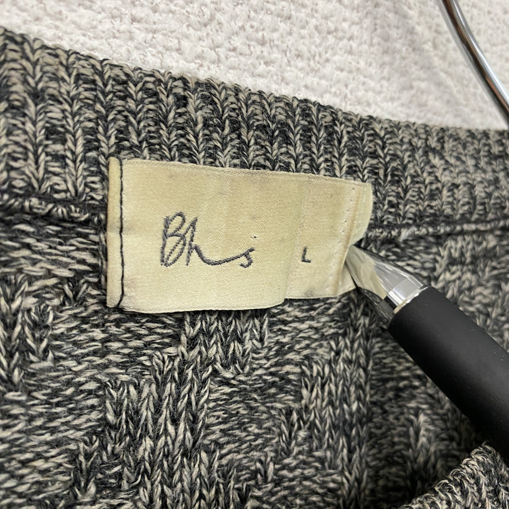 Bhs　アクリルニットセーター　ボーダー柄　幾何学模様　ノルディック柄　クルーネック　総柄　灰色　ダークグレー　Lサイズ　古着