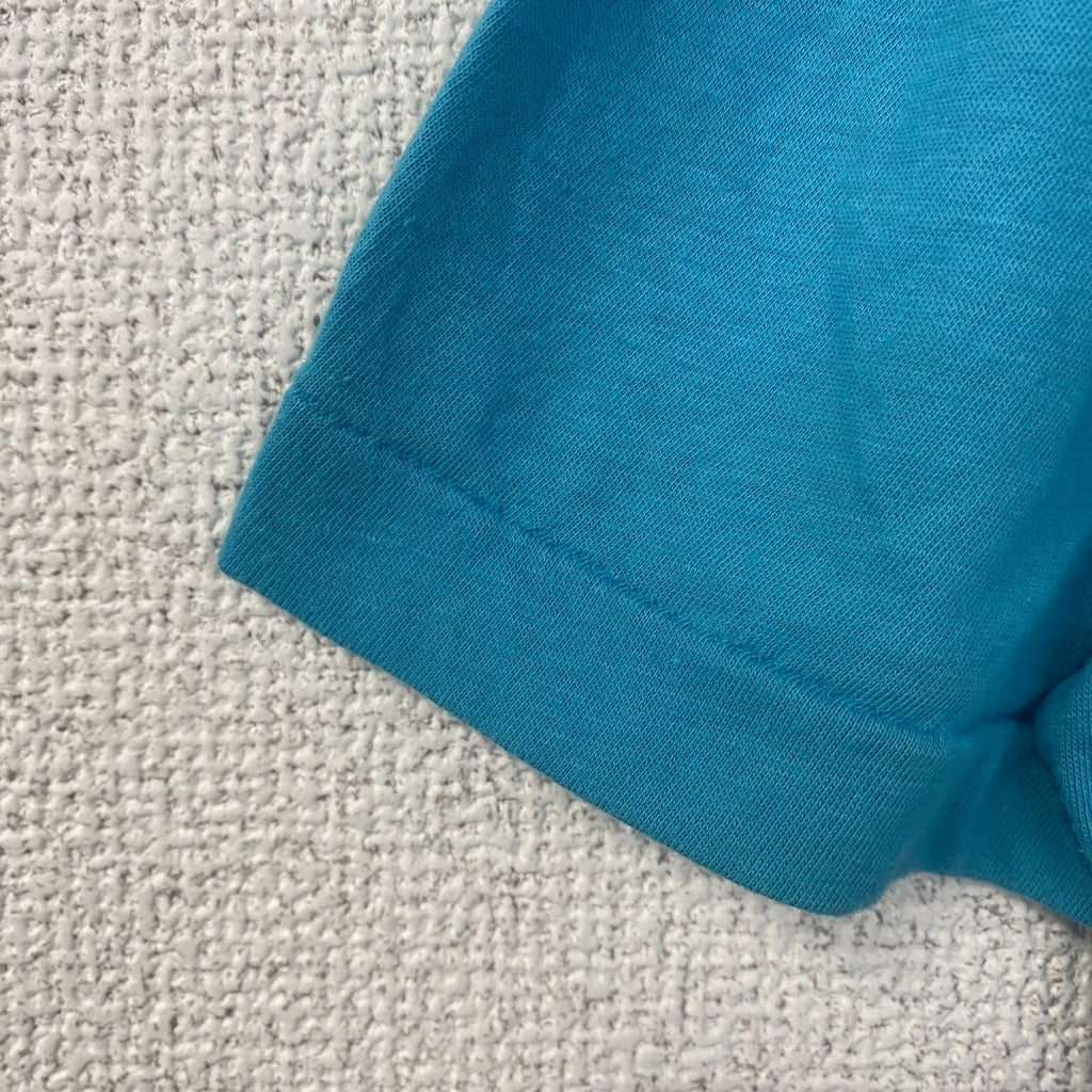 半袖プリントTシャツ　90s　シングルステッチ　ヴィンテージ　クルーネック　レトロ　水色　ブルー　XXXLサイズ　古着