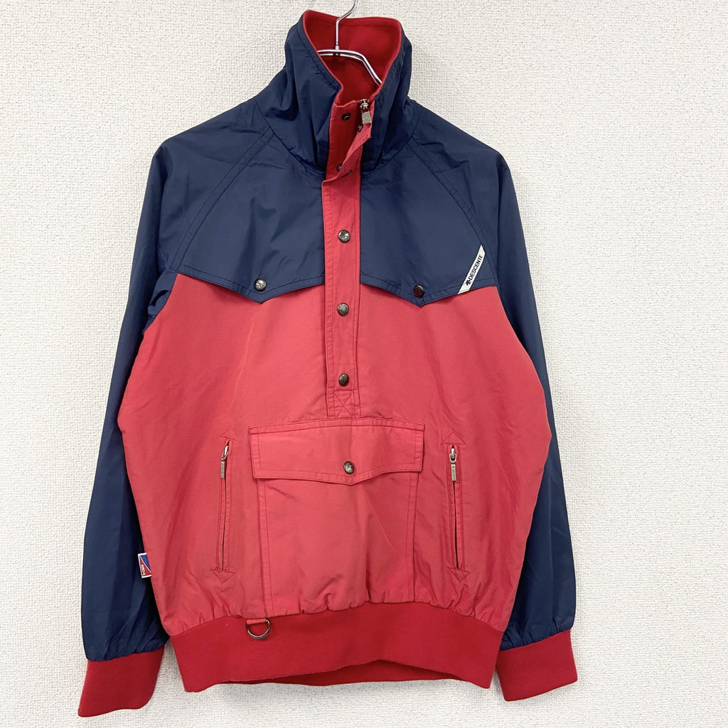 80s～90s　DESCENTE　デサント　ハーフジップナイロンジャケット　赤　レッド　紺　ネイビー ウインドブレーカー ナイロンアウター メンズ 古着