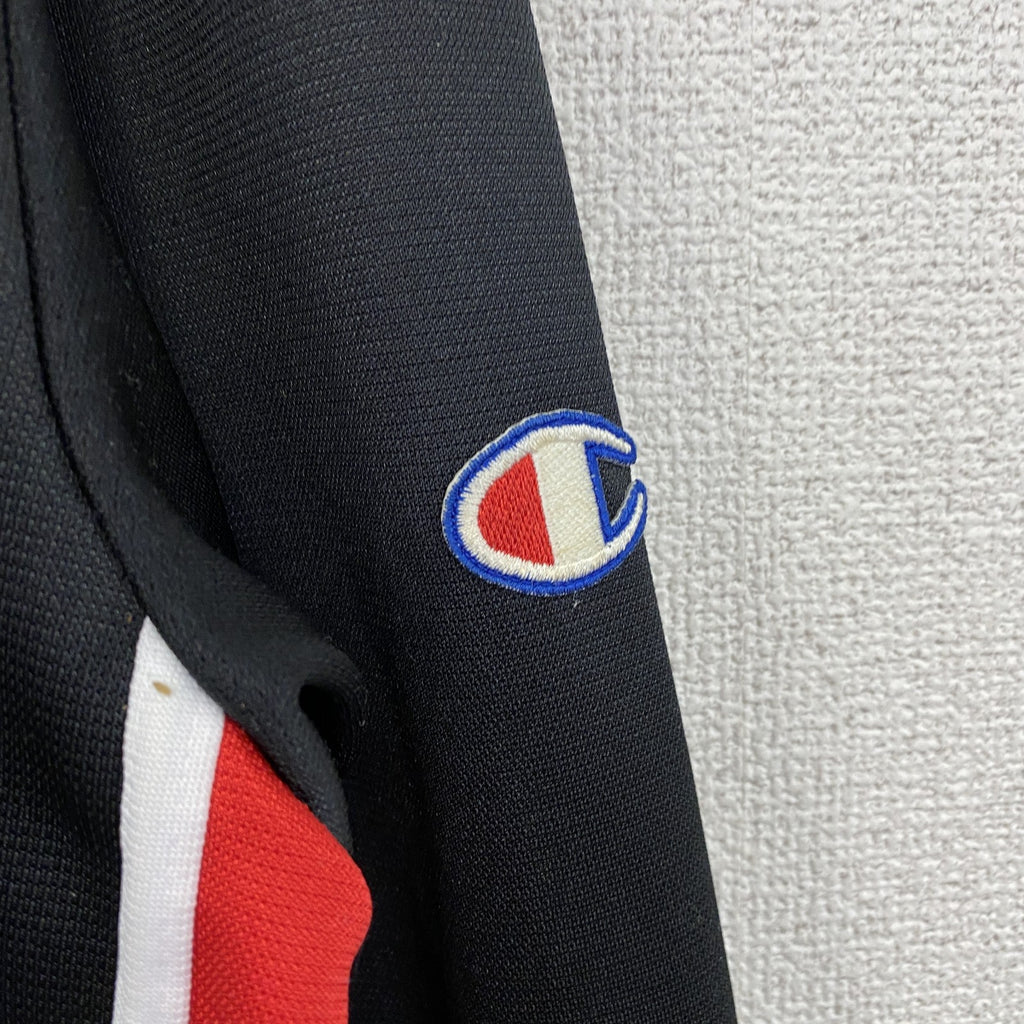 90s　Champion　チャンピオン　ウォームアップシャツ　比翼仕立て　ヴィンテージ　黒　ブラック　Lサイズ　古着