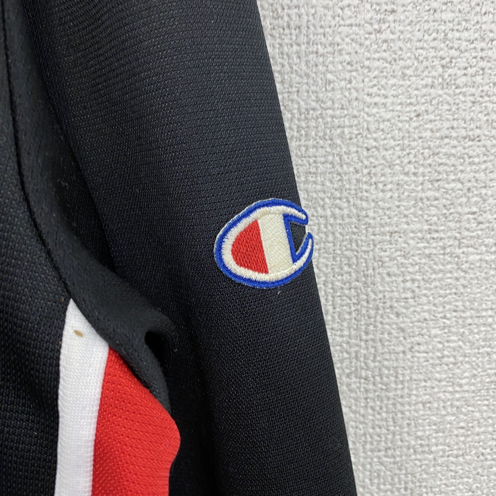 90s　Champion　チャンピオン　ウォームアップシャツ　比翼仕立て　ヴィンテージ　黒　ブラック　Lサイズ　古着