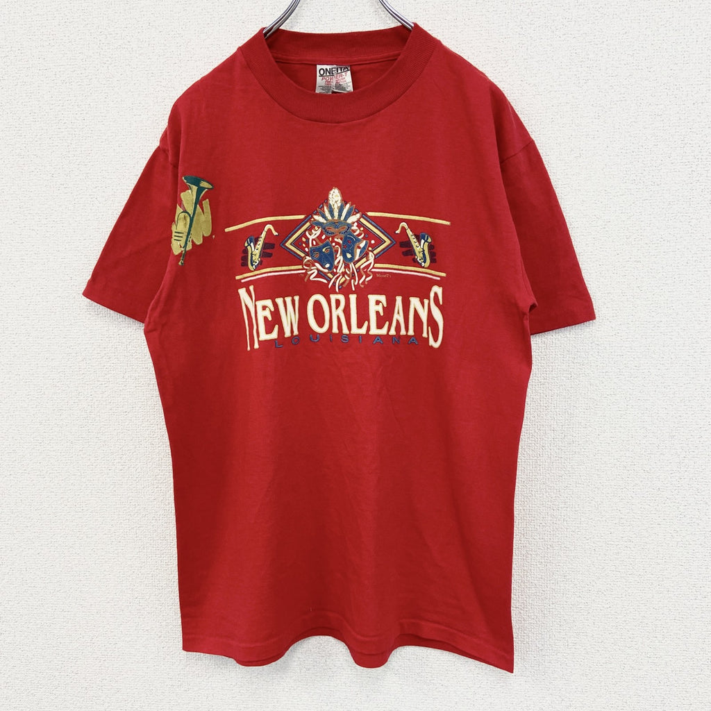 ONEITA　半袖プリントTシャツ　刺繍デザイン　US製　NEW ORALEANS　カジュアル　レトロ　Mサイズ　古着
