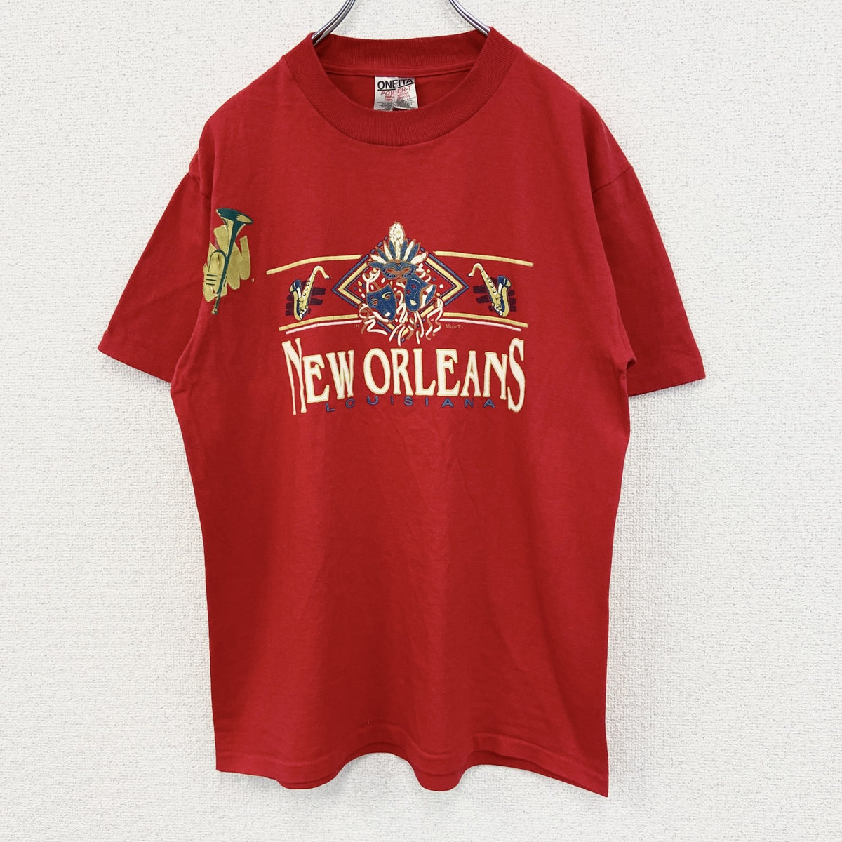 ONEITA　半袖プリントTシャツ　刺繍デザイン　US製　NEW ORALEANS　カジュアル　レトロ　Mサイズ　古着