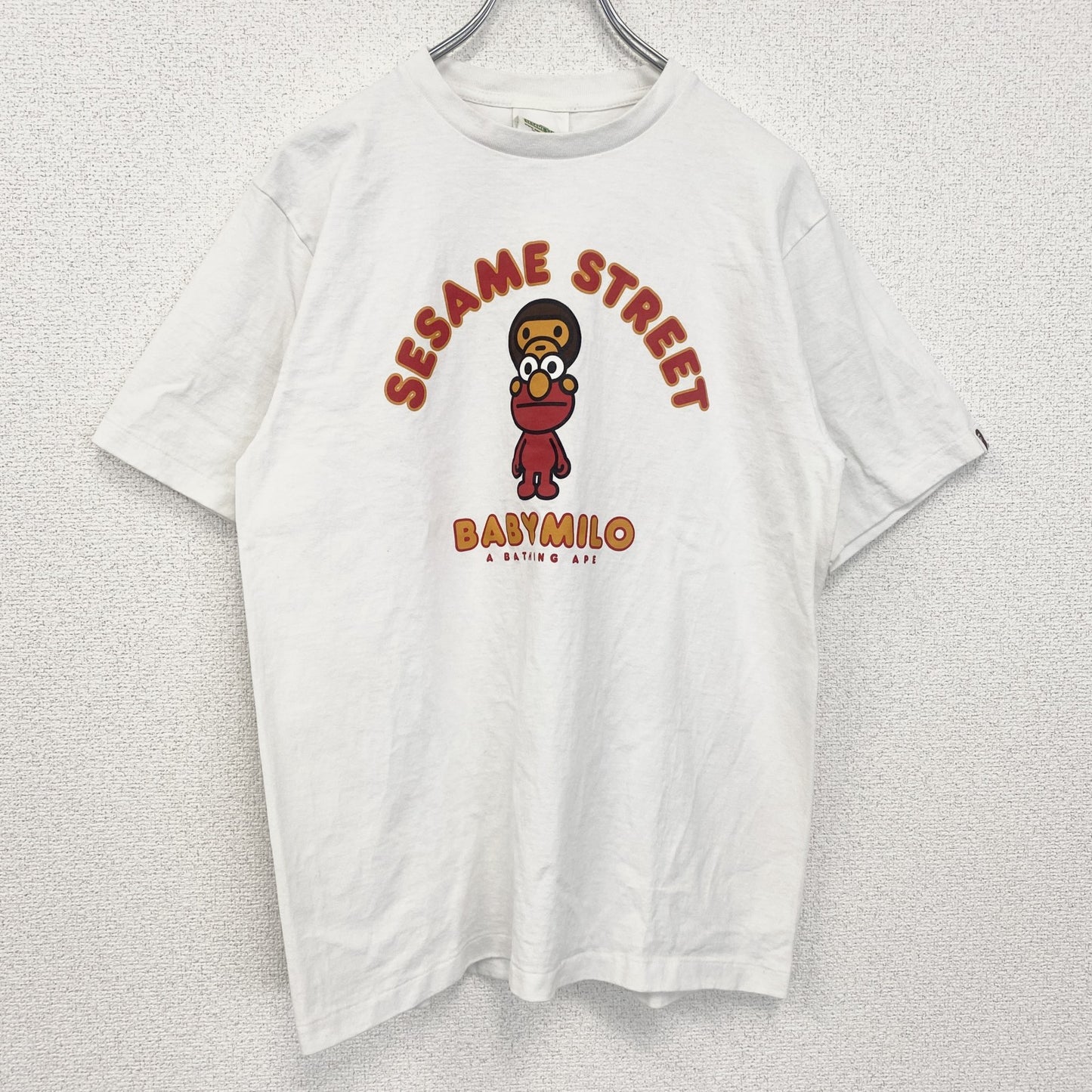 古着 used　BAPE　エイプ Sesame Street　セサミストリート　半袖プリントTシャツ　白　ホワイト　Mサイズ
