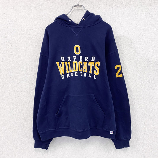00s　RUSSELL　ラッセル　オックスフォード大学　スウェットパーカー/フーディー　前V　ヴィンテージ　紺　ネイビー　XLサイズ