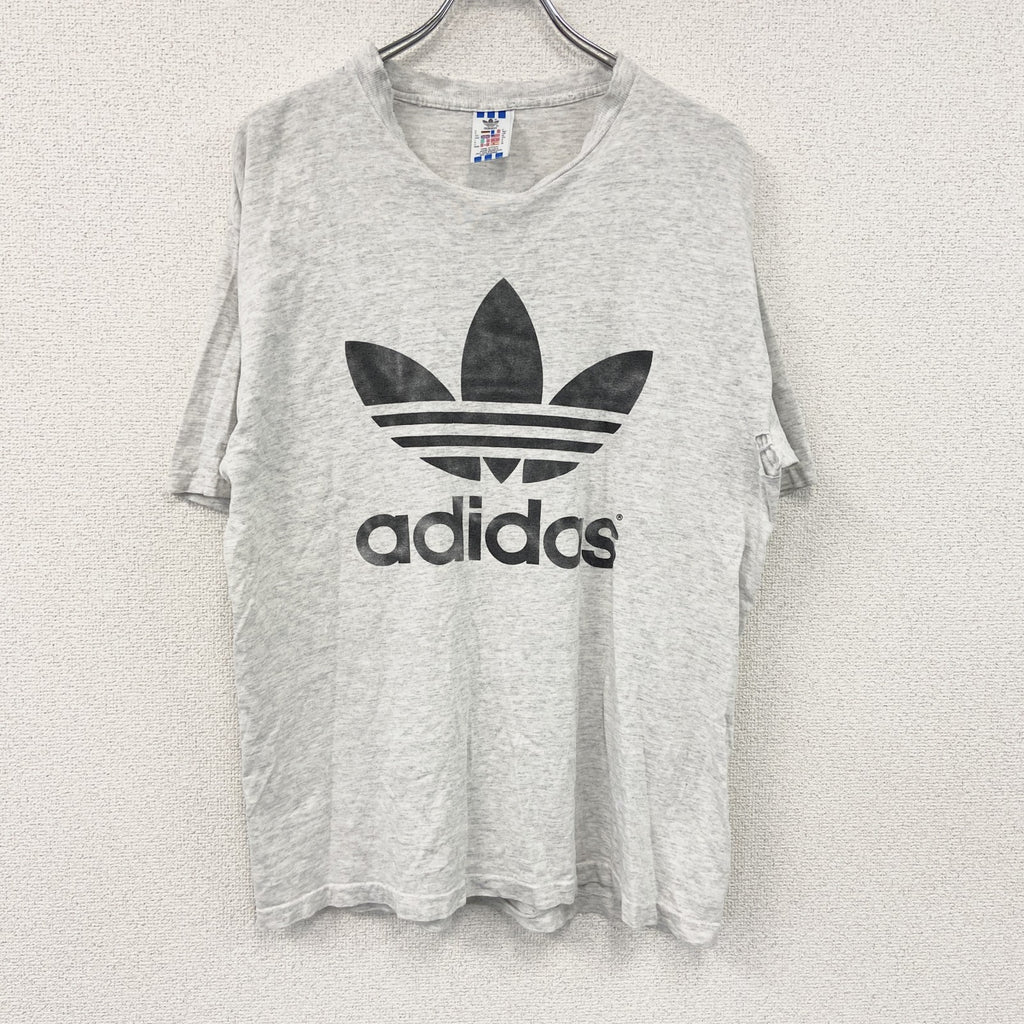 90s　adidas　アディダス　半袖プリントTシャツ　万国旗タグ　USA製　シングルステッチ　霜降りグレー　Mサイズ　古着