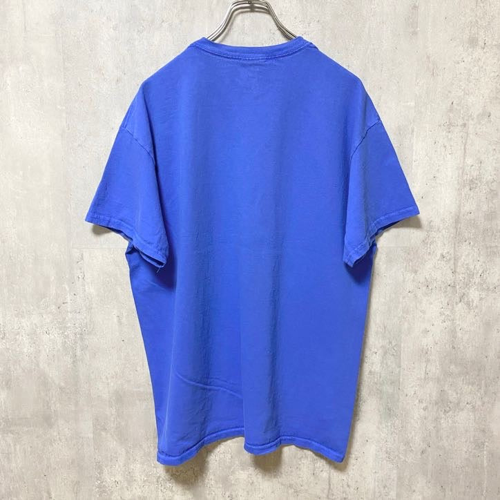 GILDAN　ギルダン　半袖プリントTシャツ　3連プリント　英字プリント　クルーネック　シンプル　青　ブルー　Lサイズ　古着