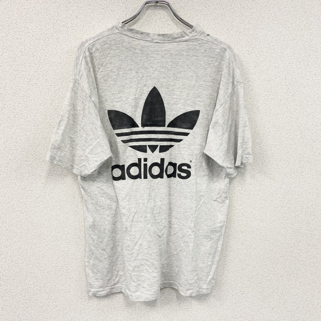 90s　adidas　アディダス　半袖プリントTシャツ　万国旗タグ　USA製　シングルステッチ　霜降りグレー　Mサイズ　古着