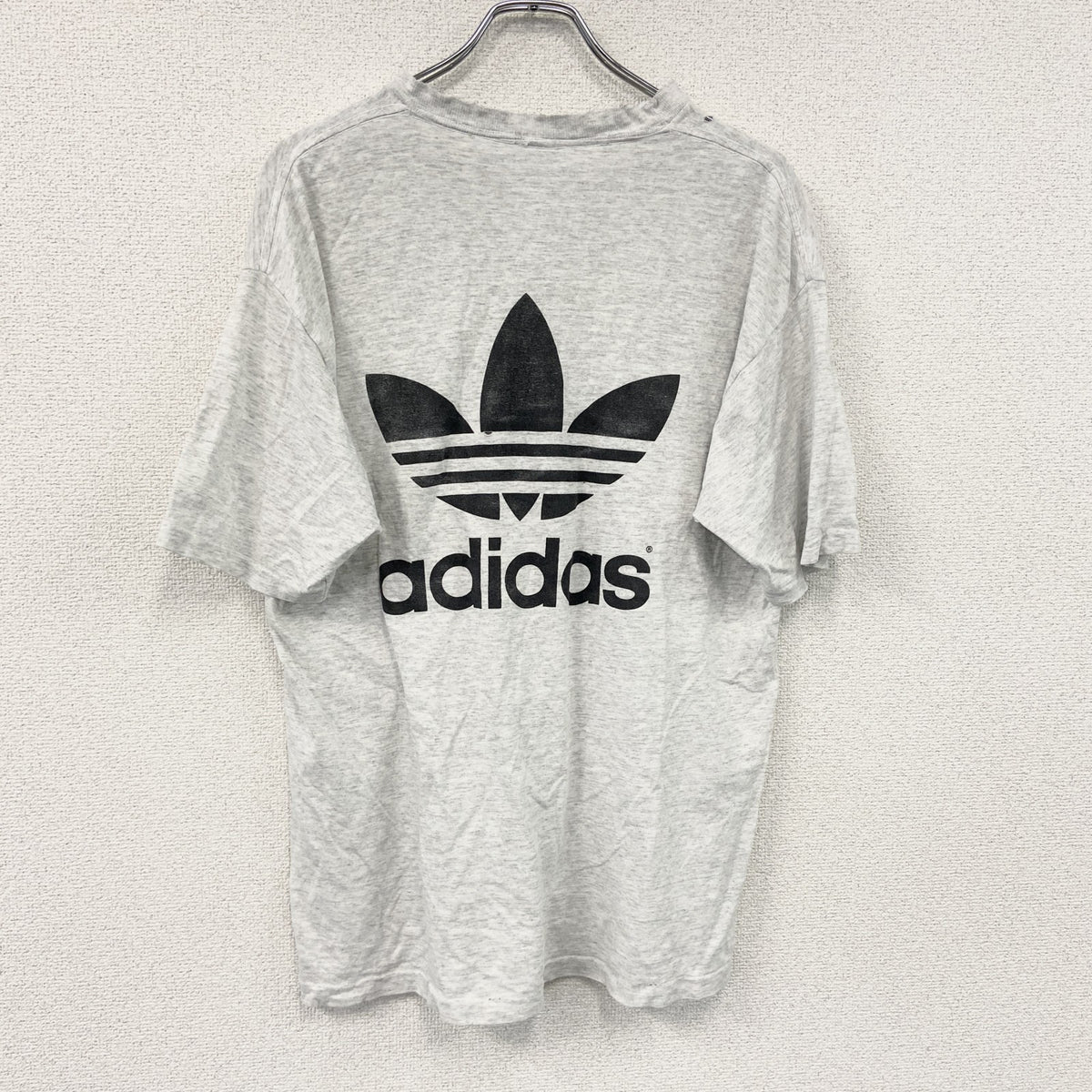 90s　adidas　アディダス　半袖プリントTシャツ　万国旗タグ　USA製　シングルステッチ　霜降りグレー　Mサイズ　古着