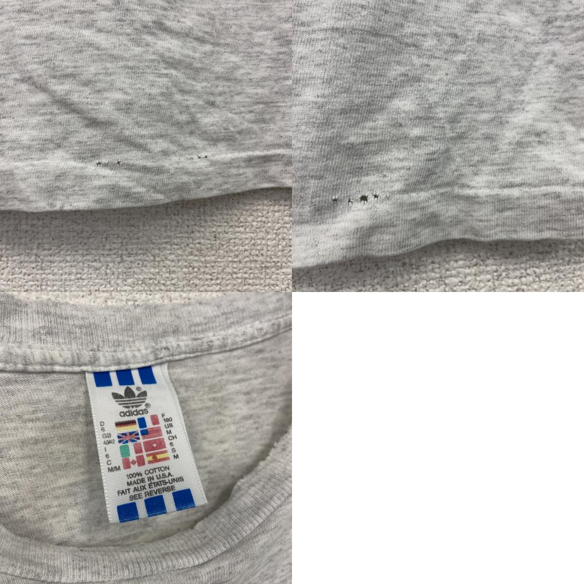 90s　adidas　アディダス　半袖プリントTシャツ　万国旗タグ　USA製　シングルステッチ　霜降りグレー　Mサイズ　古着