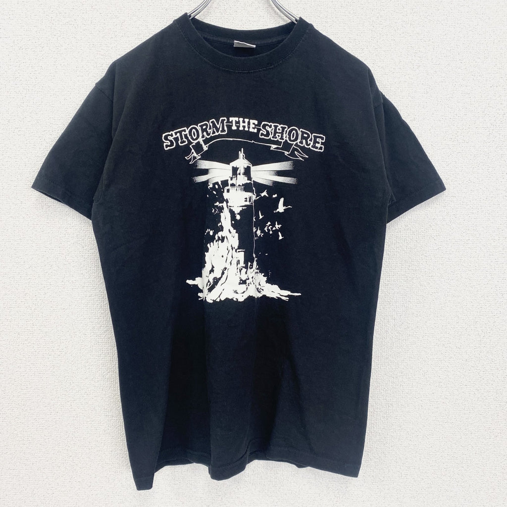 FRUIT OF THE LOOM　半袖プリントバンドTシャツ　Storm the Shore　クルーネック　黒　ブラック　Sサイズ　古着
