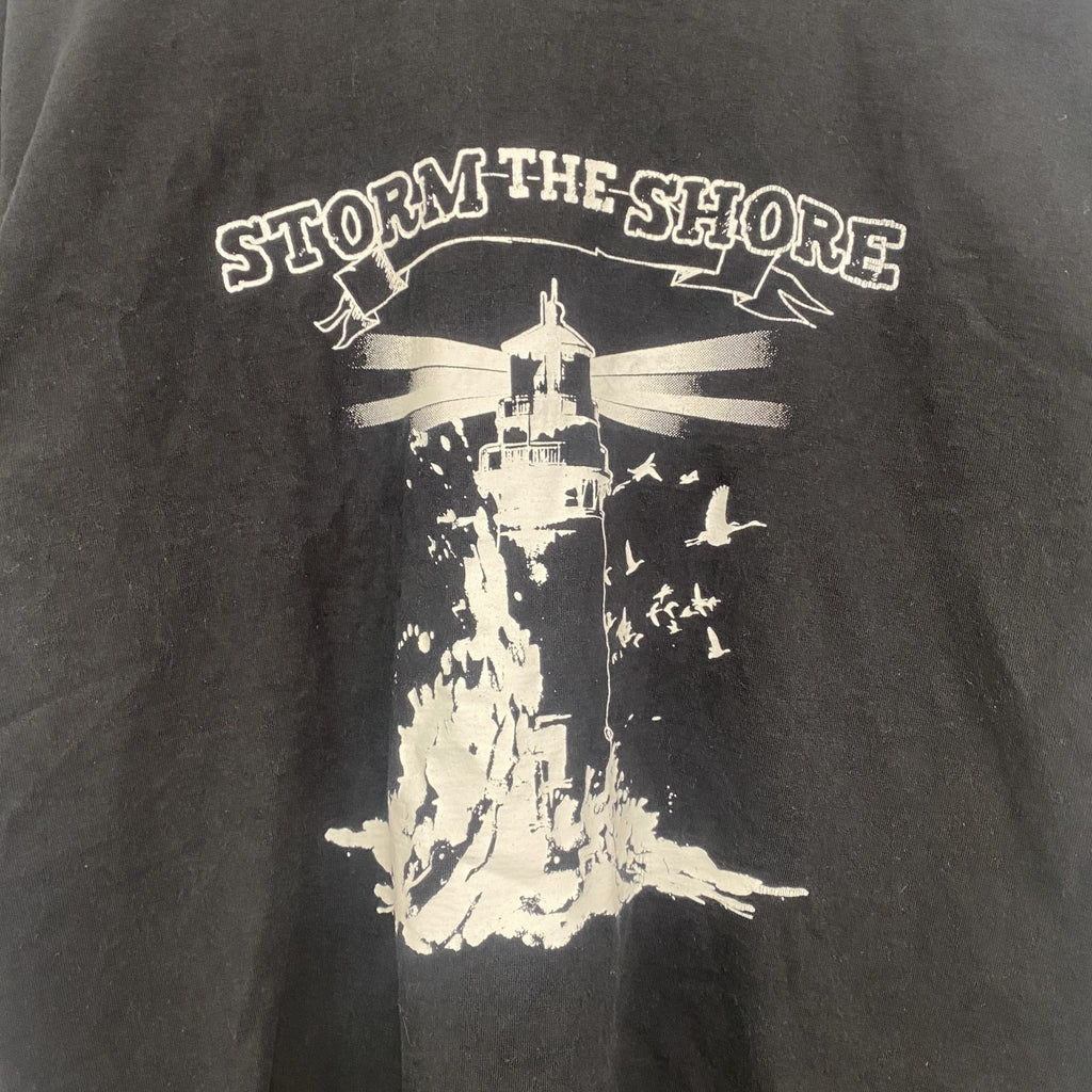 FRUIT OF THE LOOM　半袖プリントバンドTシャツ　Storm the Shore　クルーネック　黒　ブラック　Sサイズ　古着