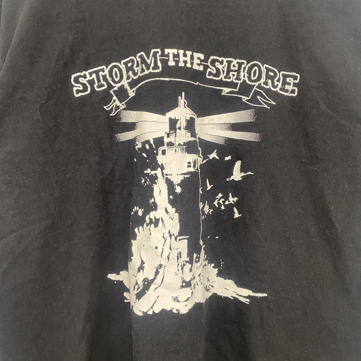 FRUIT OF THE LOOM　半袖プリントバンドTシャツ　Storm the Shore　クルーネック　黒　ブラック　Sサイズ　古着