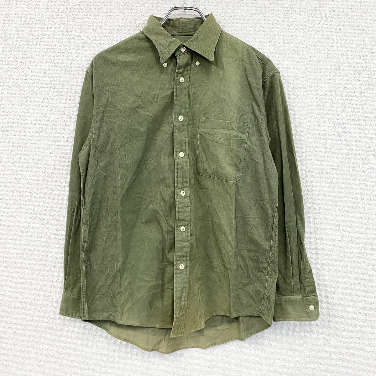 ～00s　OLD UNIQLO　オールドユニクロ　長袖コーデュロイシャツ　ボタンダウンシャツ　カーキ　Mサイズ　古着