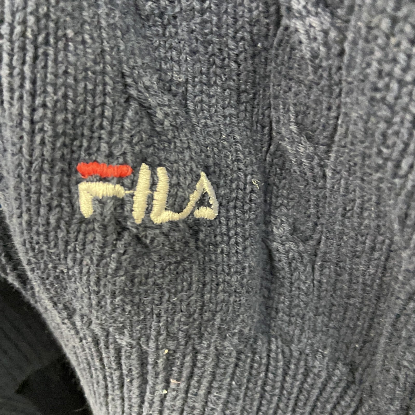 90s～　FILA　フィラ　コットンニットセーター　ケーブルニット　ユーロヴィンテージ　紺　ネイビー　XLサイズ　古着