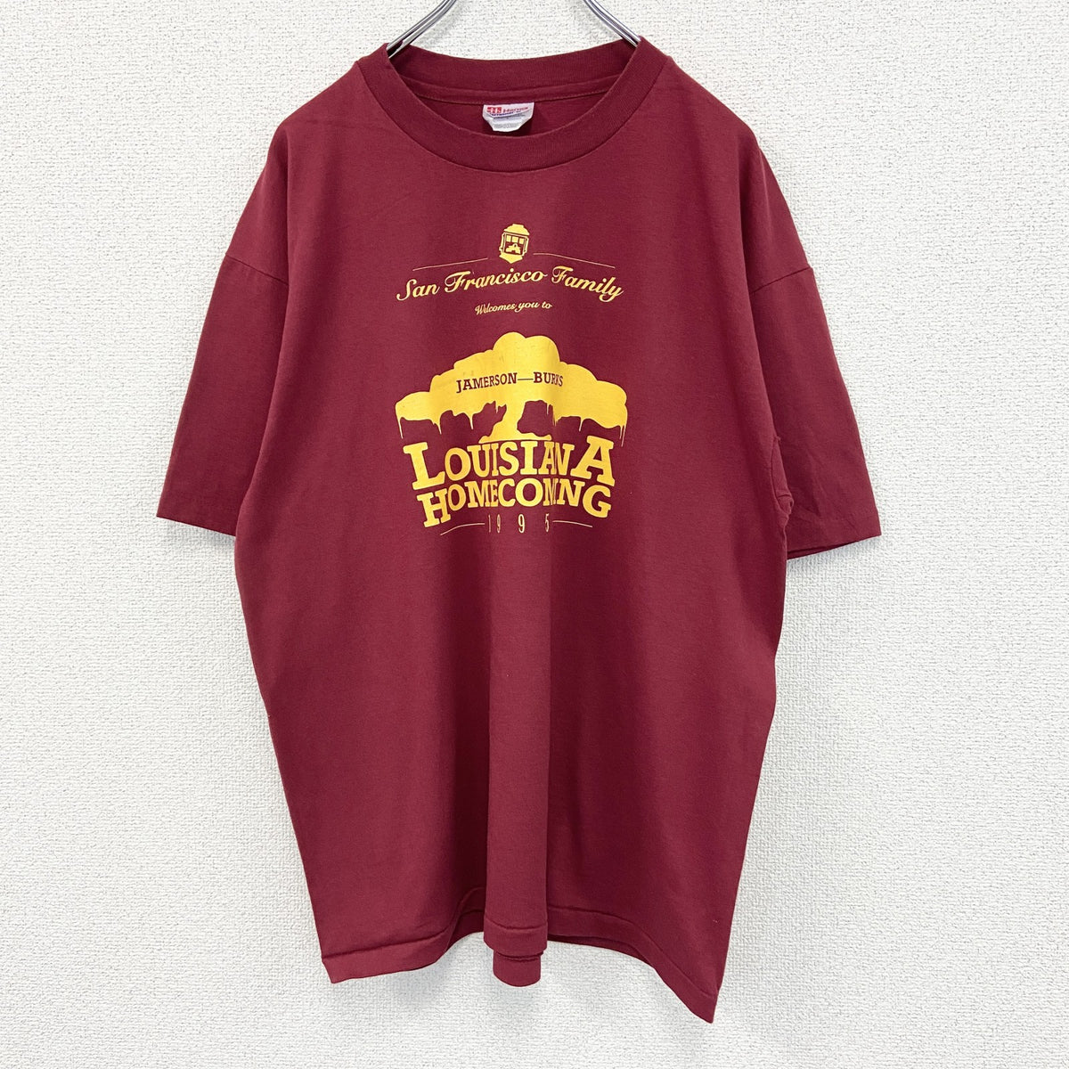 Hanes ヘインズ　半袖プリントTシャツ　クルーネック　赤　レッド　90s　カジュアル　シングルステッチ　Lサイズ　　ヴィンテージ　古着