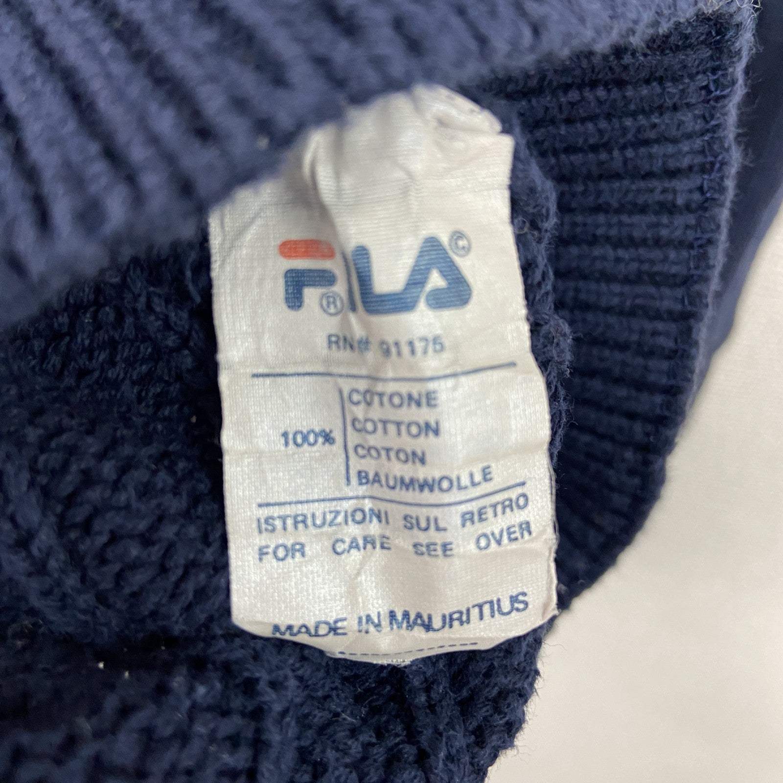 90s～　FILA　フィラ　コットンニットセーター　ケーブルニット　ユーロヴィンテージ　紺　ネイビー　XLサイズ　古着