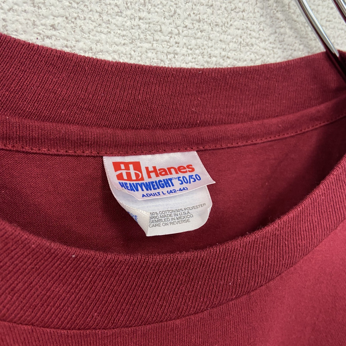 Hanes ヘインズ　半袖プリントTシャツ　クルーネック　赤　レッド　90s　カジュアル　シングルステッチ　Lサイズ　　ヴィンテージ　古着